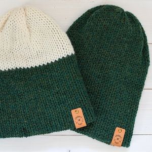 Baby Green Cream Knitted Toque, Beanie, Pompom hat, mommy and me, baby hat